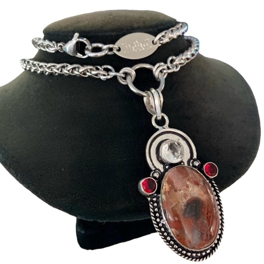 925 sterling silver overlay genuine red jasper stone boho steel chain necklace